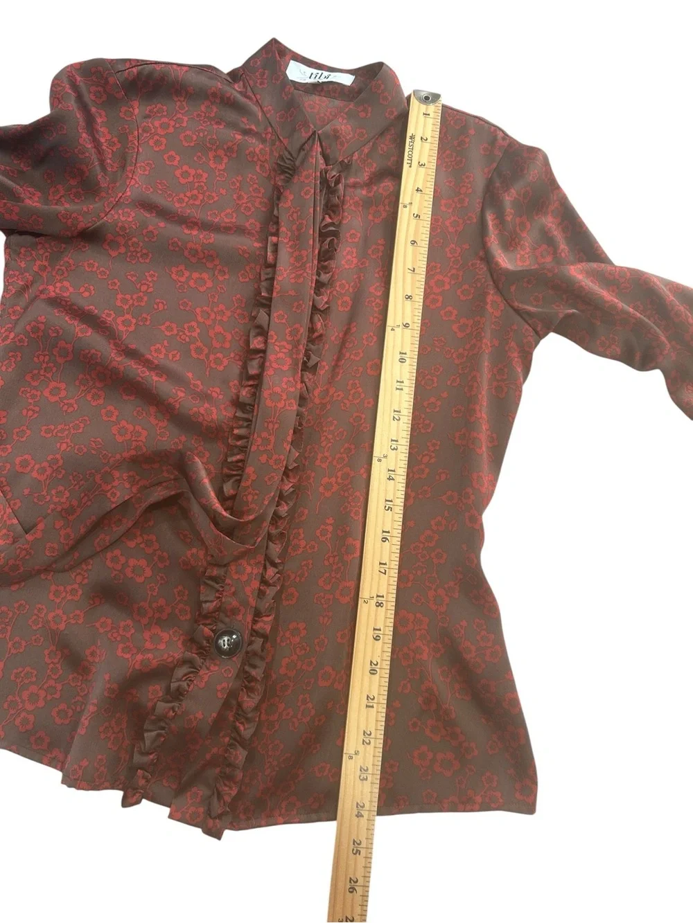 TIBI blouse  Womens 6 silk Floral Tie Neck Ruffle Romantic Dark Academia office